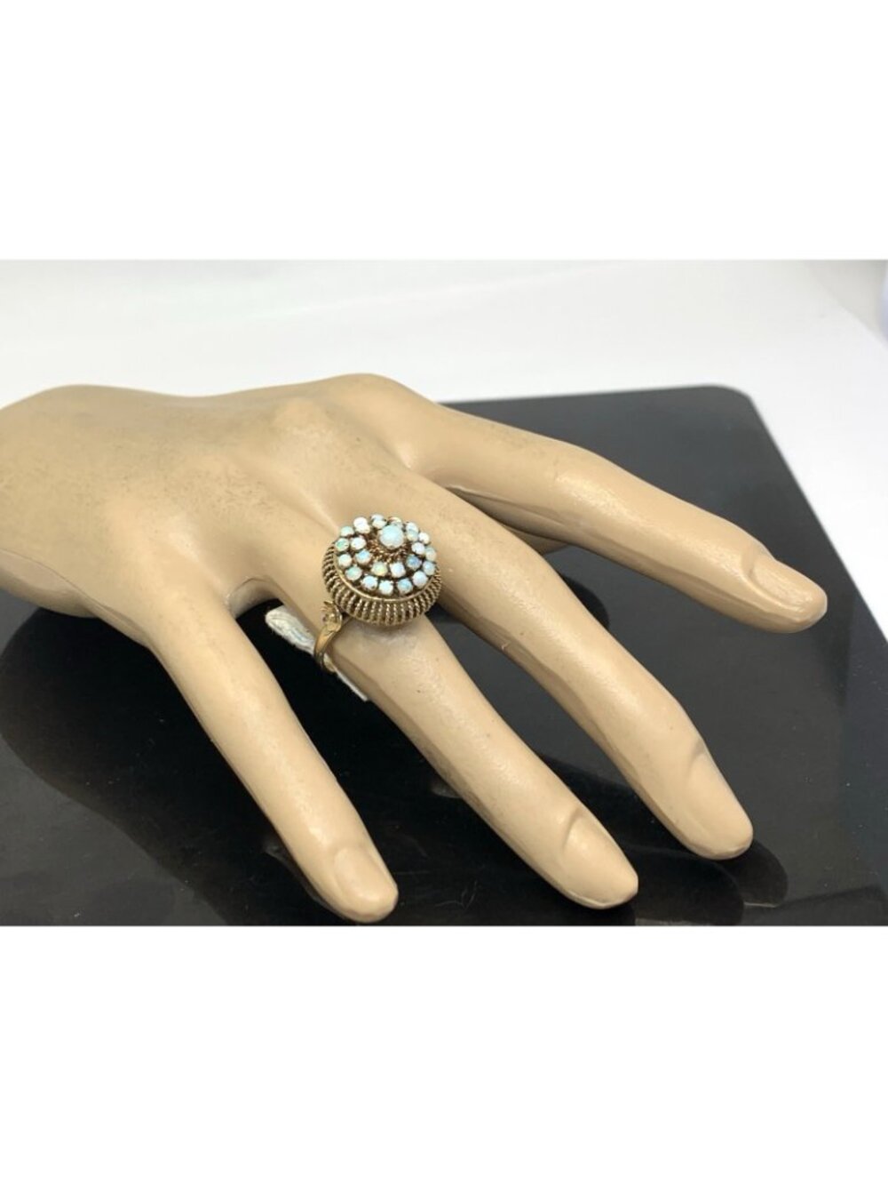 White Opal Cocktail Cluster Women's Ring 14k Yellow Gold Estate Jewelry Size 7.5 - Picture 6 of 16